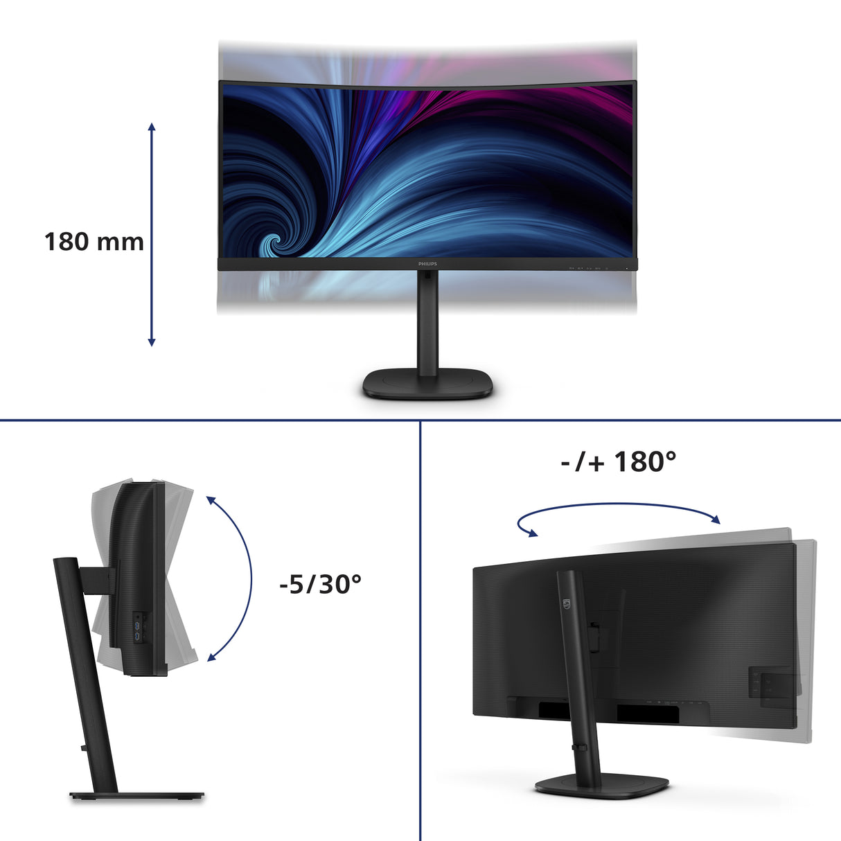 Philips 3000 series 34B2U3600C/27 computer monitor 86.4 cm (34") 3440 x 1440 pixels Wide Quad HD LCD Black