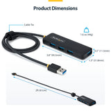 StarTech.com 4-Port USB-A Hub, 5Gbps, Bus Powered, USB-A to 4x USB-A Mini Hub, Extra Long 2ft/61cm Host Cable, PCR Plastic, Portable Desktop / Laptop USB Hub