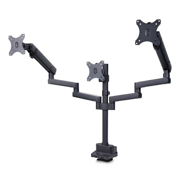 StarTech.com Desk Mount Triple Monitor Arm For Up To Three 27in Screens, VESA 75x75/100x100, Tool-Less Arm Adjustments, C-Clamp/Grommet Mount, Mechanical Spring Arm