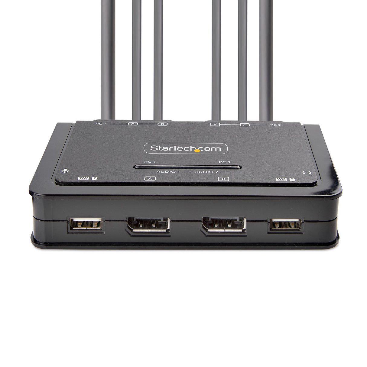 StarTech.com 2-Port Dual-Monitor DisplayPort Cable KVM Switch, 4K 60Hz, Compact KVM with 5ft/1.5m USB-A/DisplayPort/Audio Integrated Cables, Bus Powered - Remote Push Button/Hotkey Switching