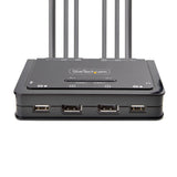 StarTech.com 2-Port Dual-Monitor DisplayPort Cable KVM Switch, 4K 60Hz, Compact KVM with 5ft/1.5m USB-A/DisplayPort/Audio Integrated Cables, Bus Powered - Remote Push Button/Hotkey Switching