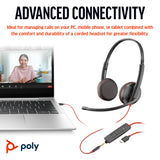 HP Poly Blackwire 3225 Stereo USB-C Headset +3.5mm Plug +USB-C/A Adapter