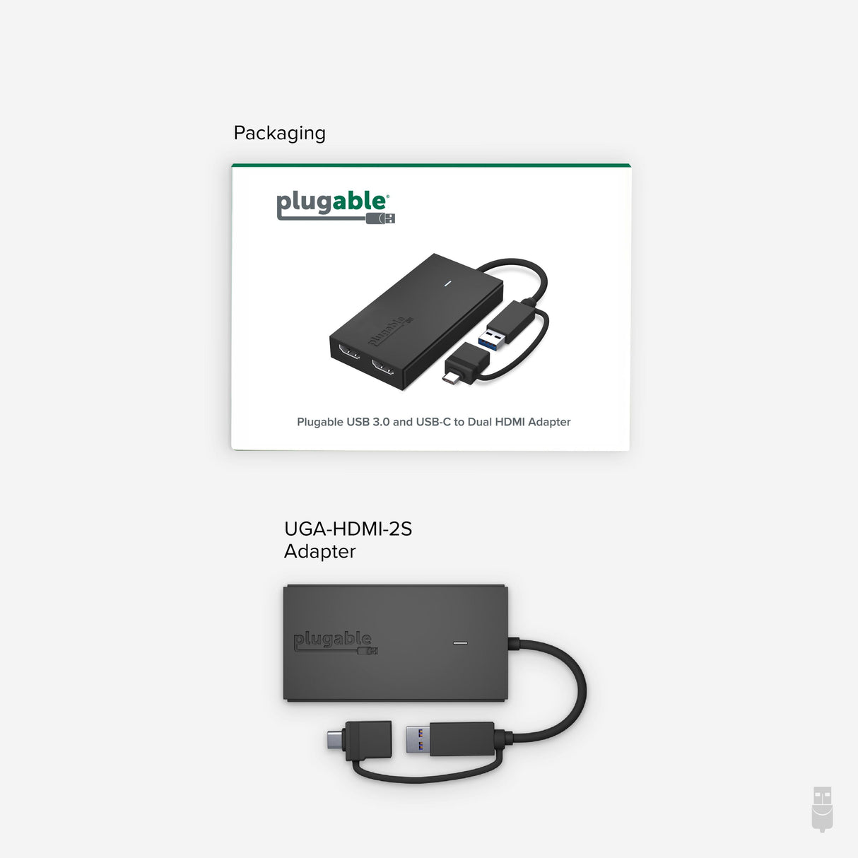 Plugable Technologies Dual Monitor Adapter for M1/M2/M3 Based macOS Systems, Windows, ChromeOS. Broad Compatibility - Thunderbolt, USB-C or USB 3.0 to HDMI Adapter for Dual Monitors at 1920x1080 @ 60Hz resolution