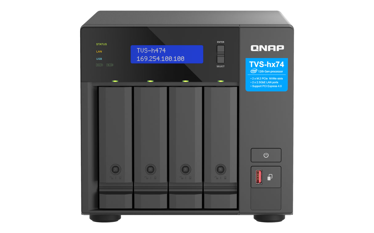 QNAP TVS-H474 NAS Tower Intel® Core™ i3 i3-12100 8 GB DDR4 0 TB QuTS hero Black