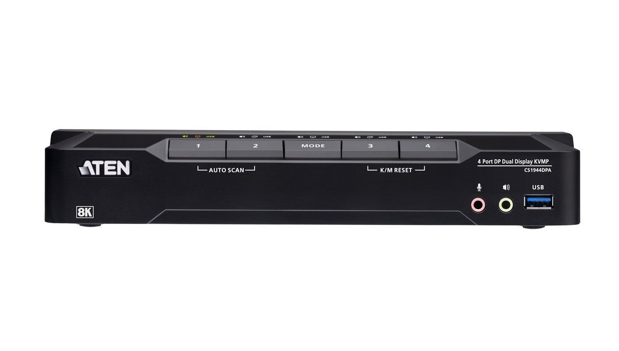 ATEN 4-Port USB 3.0 8K DisplayPort Dual-Display KVMP™ Switch (Cables included)