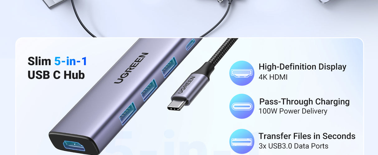 Ugreen 20956A interface hub USB Type-C 5000 Mbit/s Silver