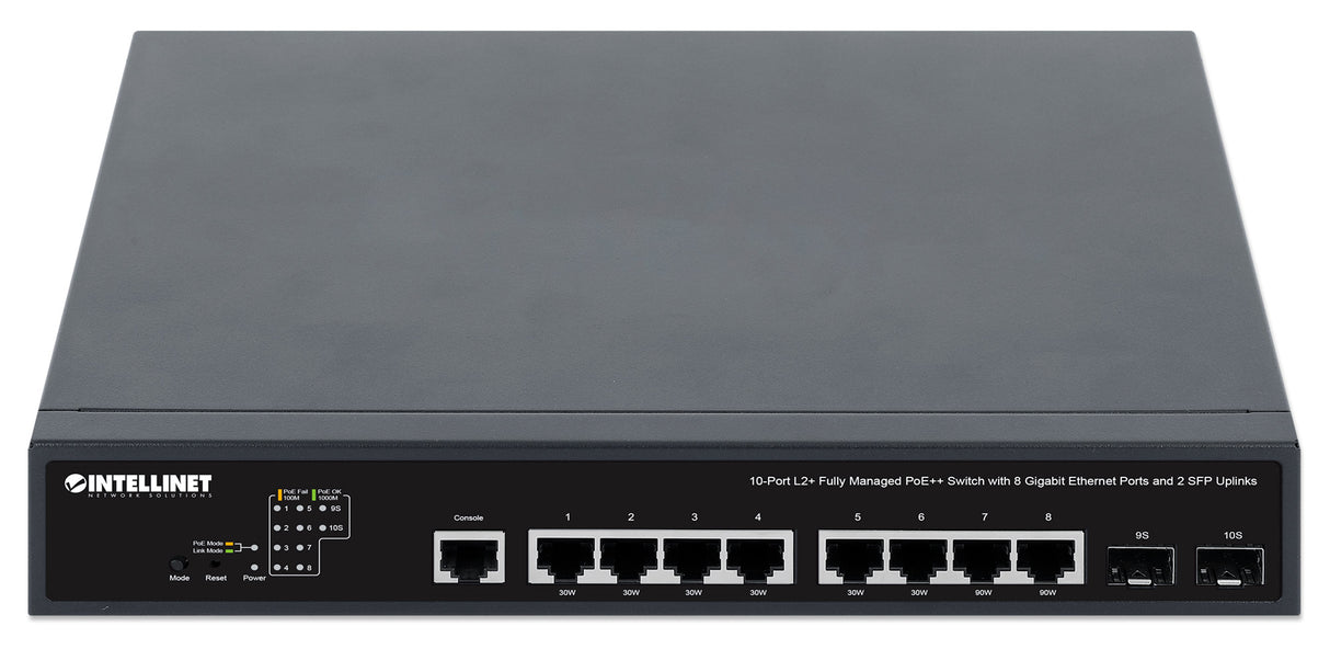 Intellinet 10-Port L2+ Fully Managed PoE++ Switch with 8 Gigabit Ethernet Ports and 2 SFP Uplinks