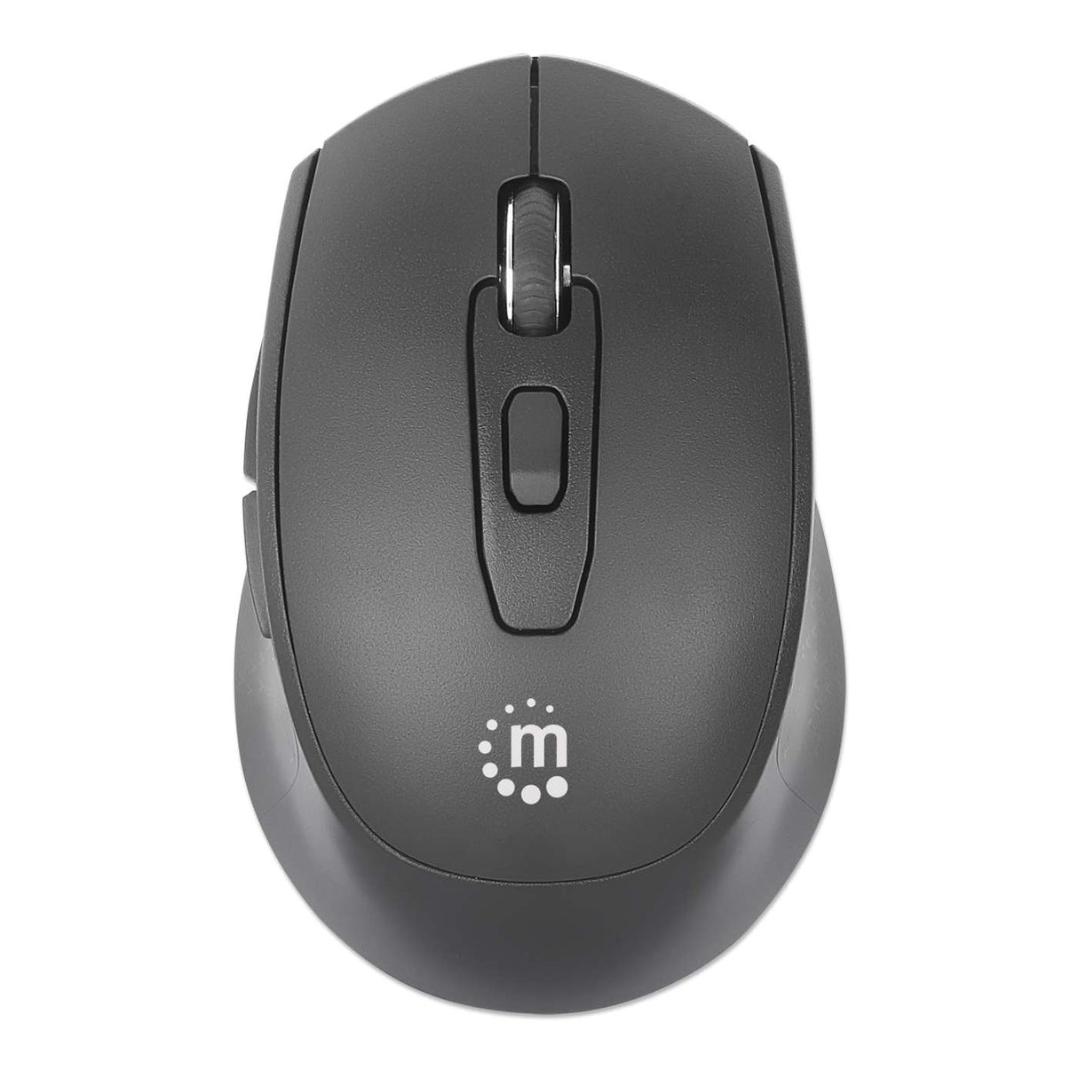 Manhattan MW6020 Wireless Mouse, Black, Adjustable 800/1200/1600dpi via top-mount push-button control, 2.4Ghz (effective range up to 10m), USB, Optical, Ambidextrous, Six Button with Scroll Wheel, USB-A nano receiver, AA battery (included)