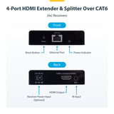 StarTech.com 4-Port HDMI Extender and Splitter Over CAT6, 4K 60Hz, Up to 230ft (70m), 1x4 HDMI over Ethernet Distribution Kit with IR and Power Over Cable