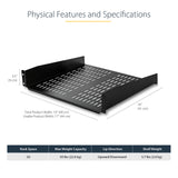 StarTech.com 2U Server Rack Shelf - Universal Vented Rack Mount Cantilever Tray for 19" Network Equipment Rack & Cabinet - Heavy Duty Steel - Weight Capacity 50lb/23kg - 16" Deep Shelf, Black - TAA