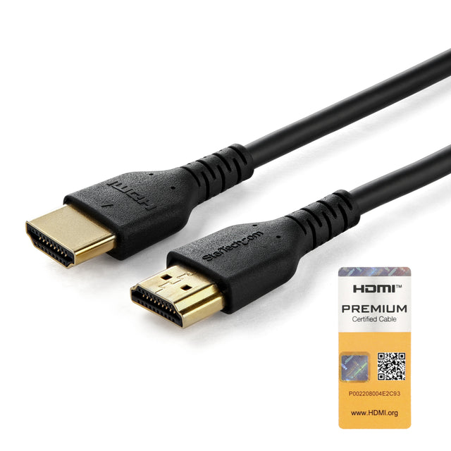 StarTech.com 3ft (1m) Slim HDMI Cable, Flexible Premium Certified HDMI 2.0 Cord with Ethernet, UHD 4K 60Hz HDR10, Durable Aramid Fiber Design with TPE Jacket