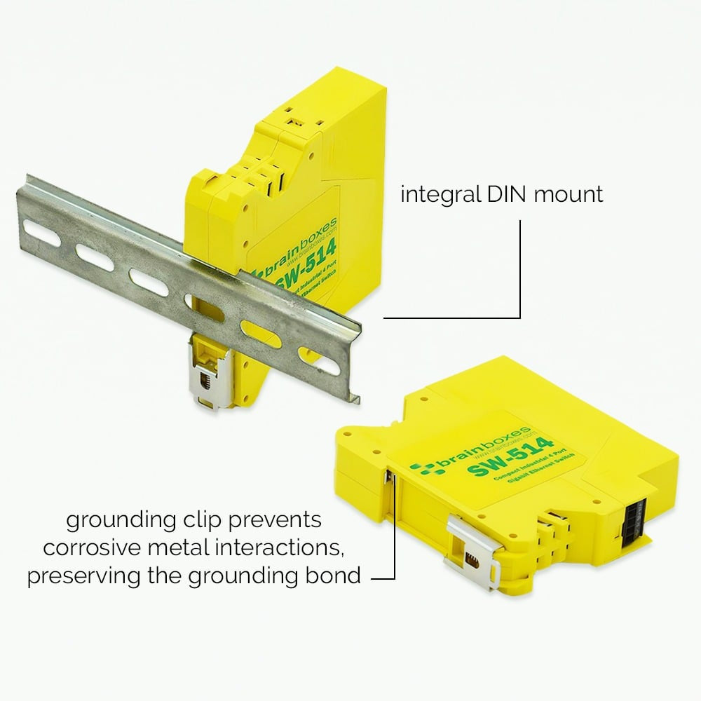 Brainboxes SW-514 network switch Unmanaged Gigabit Ethernet (10/100/1000) DIN rail Yellow