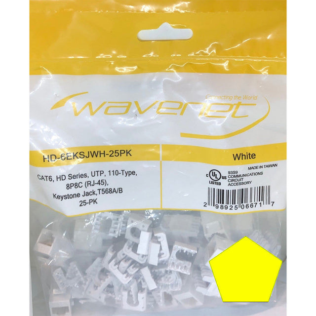 Wavenet Keystone Jack CAT5E, HD Series, UTP, 110, 8P8C,T568A/B, Yellow, 25PK
