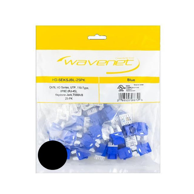 Wavenet Keystone Jack CAT6 HD Series UTP 180 degree 110-Type T568A/B Black 25PK