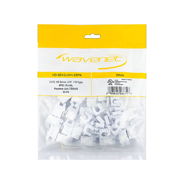 Wavenet Keystone Jack CAT6 HD Series UTP 180 degree 110-Type T568A/B White 25PK