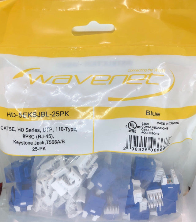Wavenet Keystone Jack CAT5E, HD Series, UTP, 110, 8P8C,T568A/B, Blue, 25PK