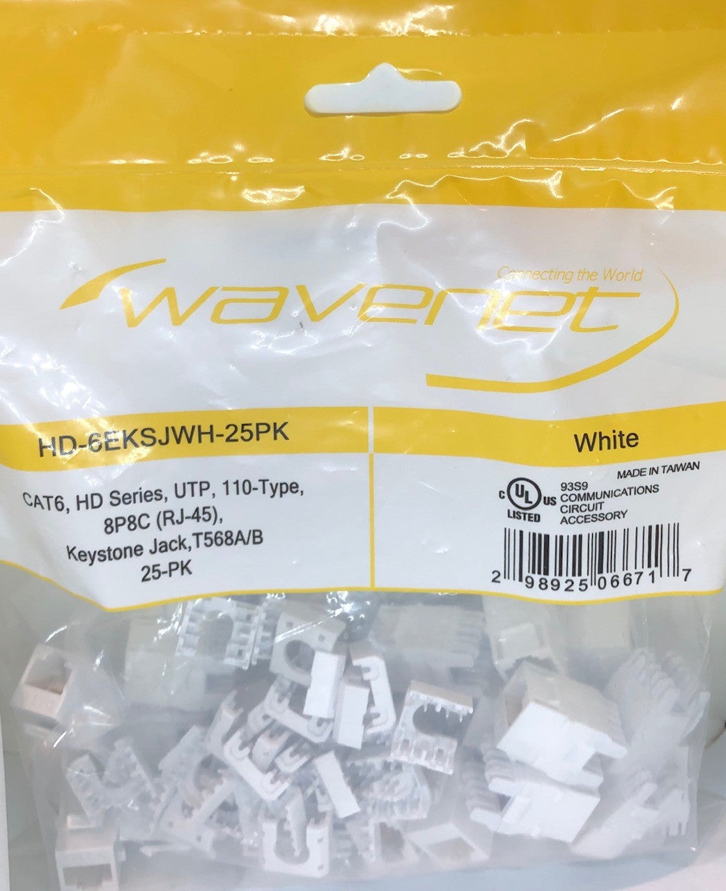 Wavenet Keystone Jack CAT5E, HD Series, UTP, 110, 8P8C,T568A/B, White, 25PK