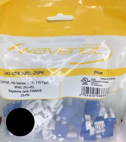 Wavenet Keystone Jack CAT5E, HD Series, UTP, 110, 8P8C,T568A/B, Black, 25PK